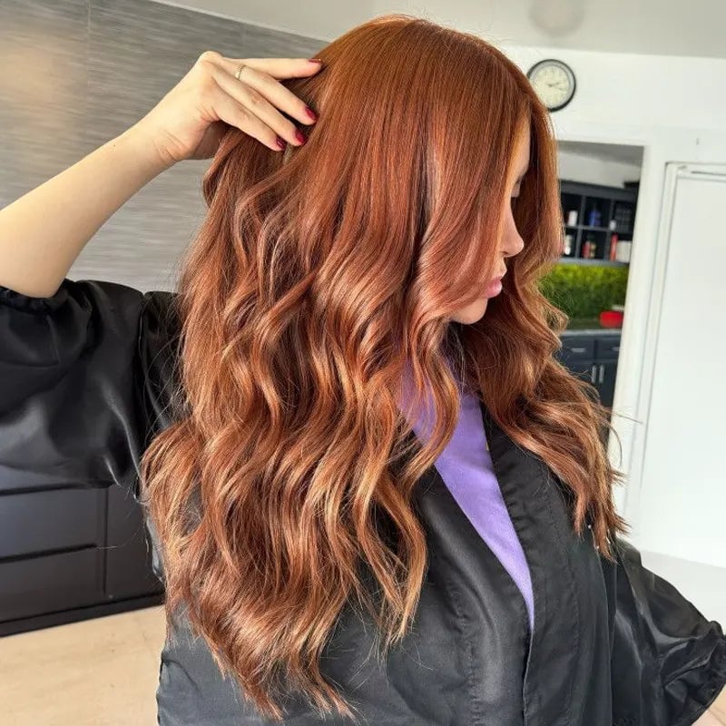 Collarbone Chestnut Red With Side Swept Bangs — Chestnut Red Hair