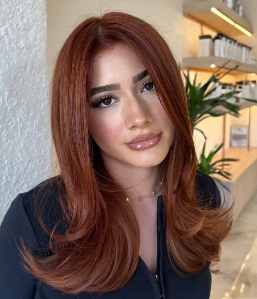 Shoulder Length Copper Red With Soft Layers, Collarbone — Chestnut Red Hair