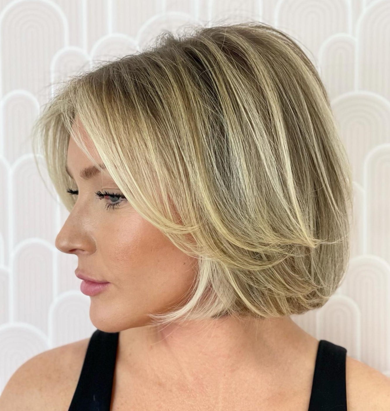 Blonde Bob With Face-Framing Layers Blonde Bob With Face-Framing Layers — Chin Length Bob