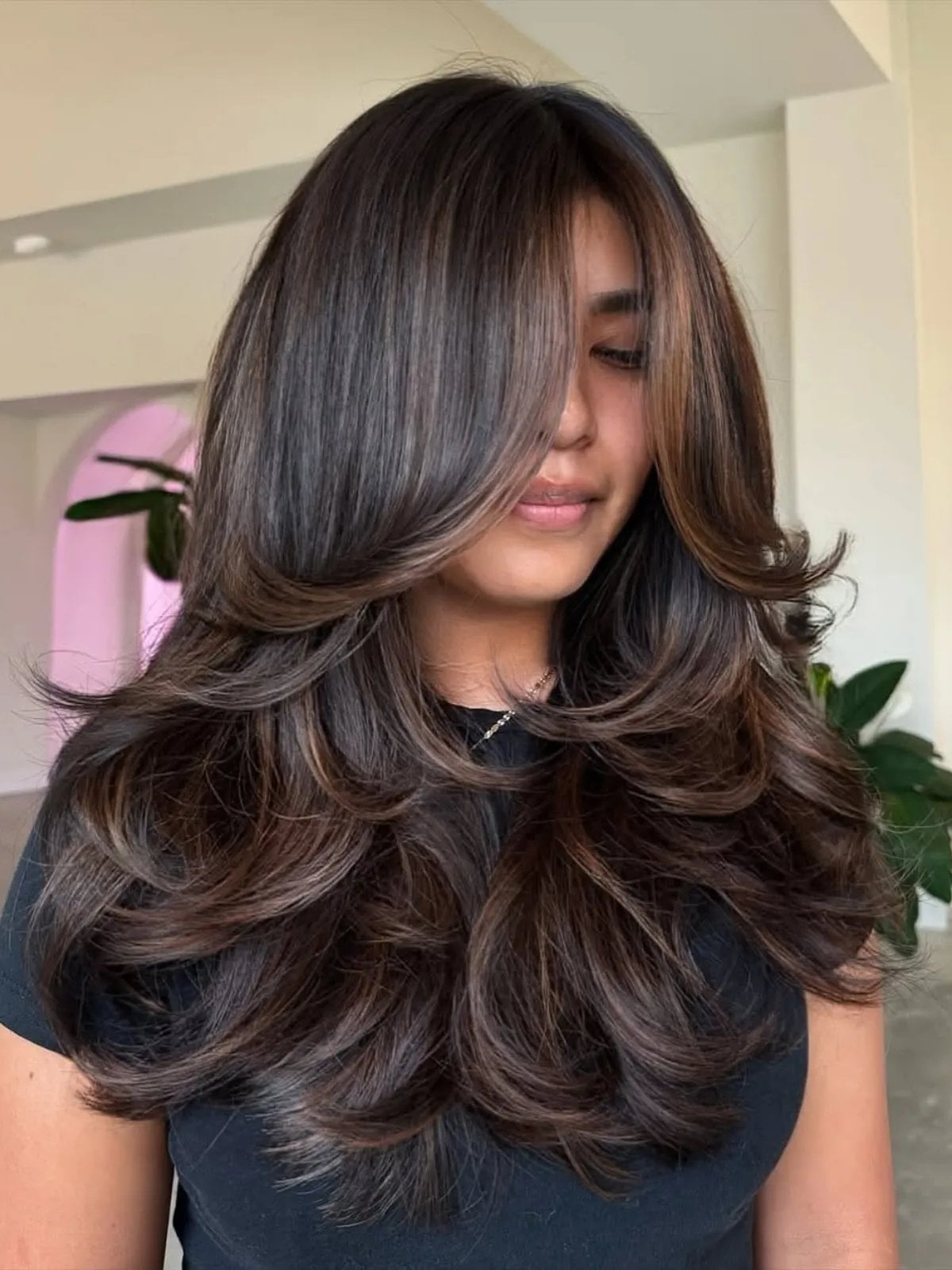 Long Layered Chocolate Brown With Caramel Dimension — Chocolate Brown Hair