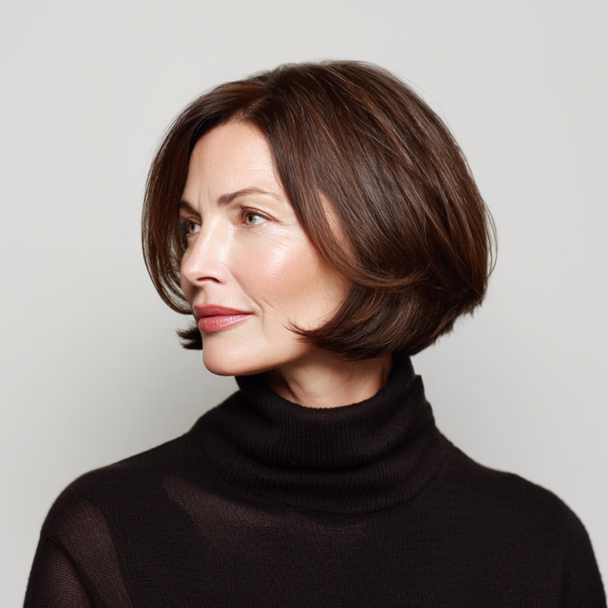Collarbone Chocolate Brown With Curtain Bangs — Chocolate Brown Hair