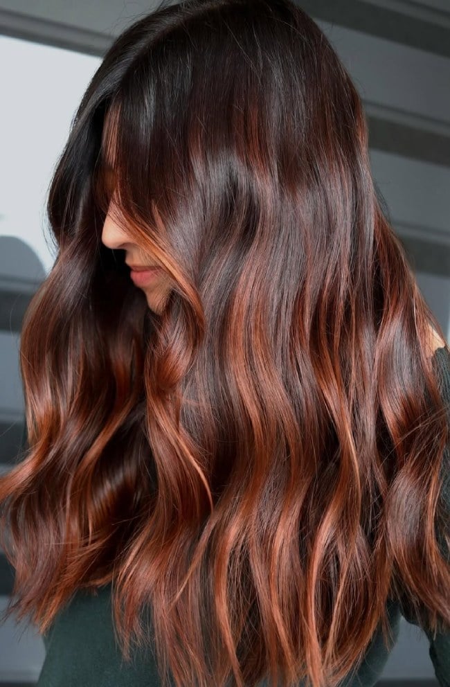 Dark Chocolate Brown With Copper Highlights — Chocolate Brown Hair