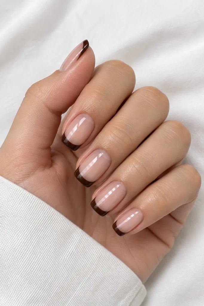 Dark Brown French Tip Short Square Nails Dark Brown French Tip Short Square Nails — Chocolate Brown Nails