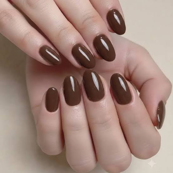 Uniform Glossy Medium Brown Oval Nails Uniform Glossy Medium Brown Oval Nails — Chocolate Brown Nails