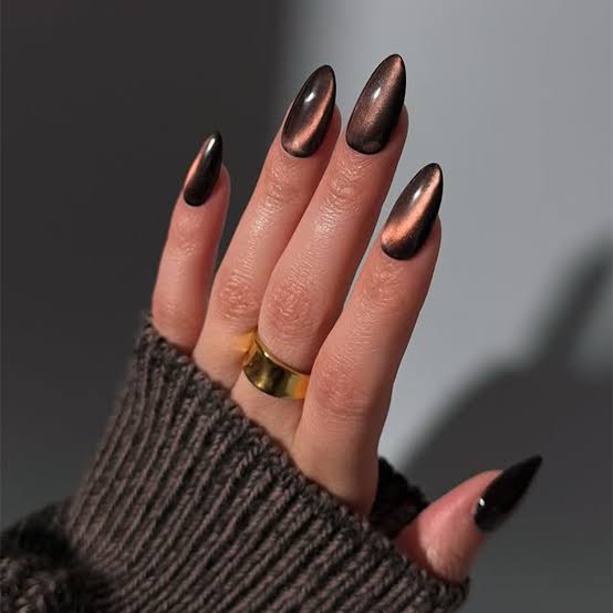 Chocolate Brown Cat Eye Medium Almond Nails Chocolate Brown Cat Eye Medium Almond Nails — Chocolate Brown Nails