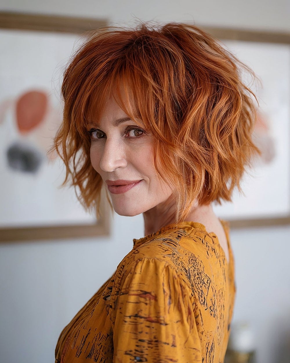 Chin Length Bob With Piecey Bangs In Vibrant Copper — Choppy Bob