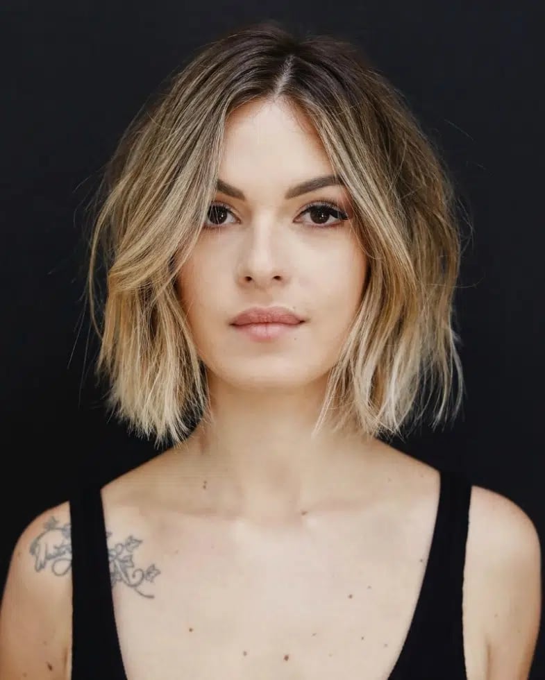 Chin Length Bob With Blonde Balayage — Choppy Bob