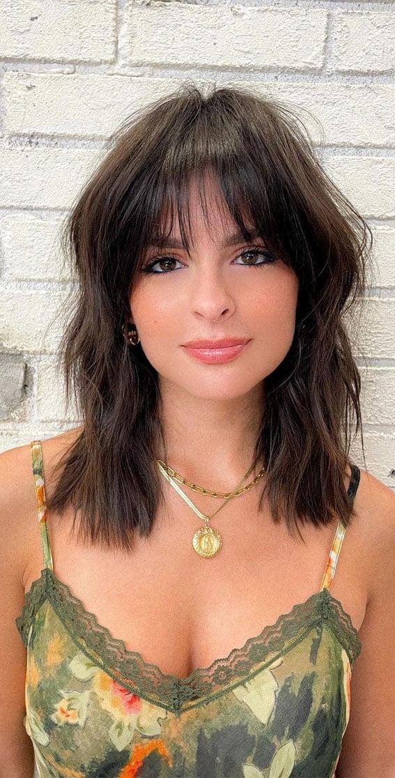 Mid-Length Shag With Choppy Layers And Wispy Bangs, Wavy Mid-Length Shag With Choppy Layers And Wispy Bangs, Wavy