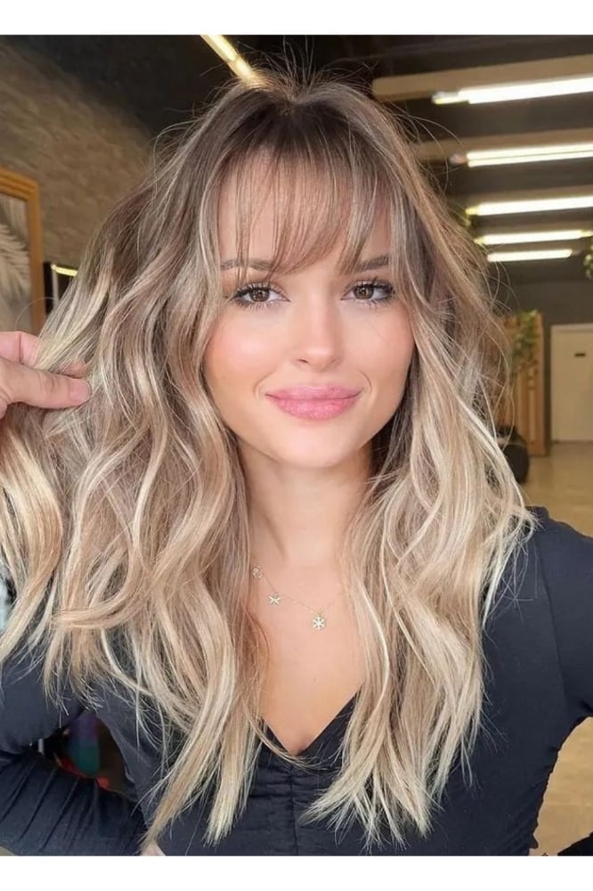 Blonde Shag With Pink Highlights And Micro Bangs Blonde Shag With Pink Highlights And Micro Bangs — Choppy Layers