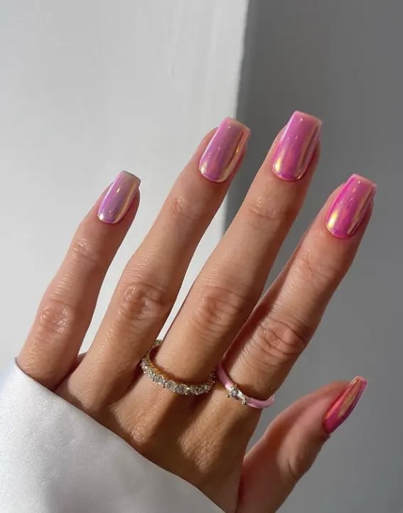 Vibrant Pink Chrome Medium Square Nails Vibrant Pink Chrome Medium Square Nails — Chrome Nails