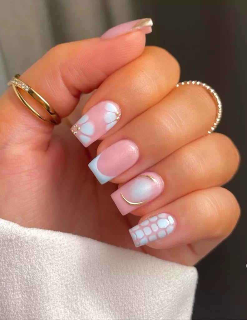 Pink Aura French Short Square Nails Pink Aura French Short Square Nails — Classy Nails