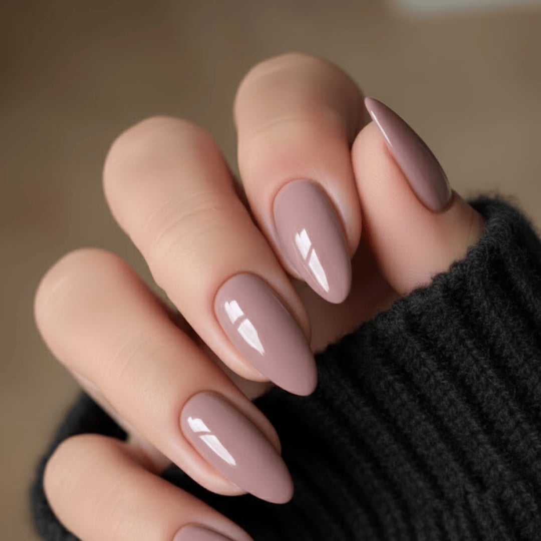 Glossy Mauve Nude Medium Almond Nails Glossy Mauve Nude Medium Almond Nails — Classy Nails