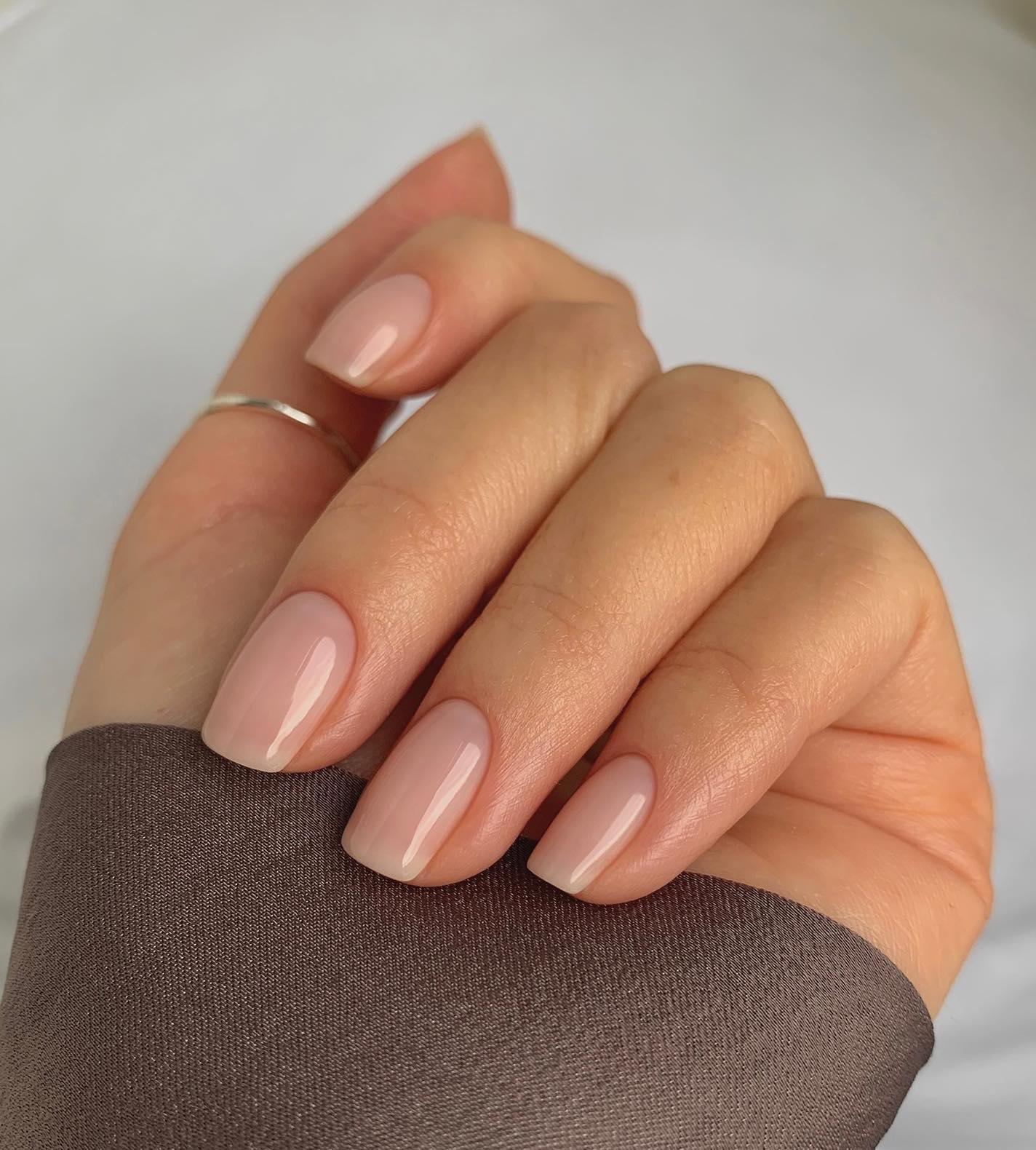 Sheer Milky Pink Short Almond Nails Sheer Milky Pink Short Almond Nails — Classy Nails