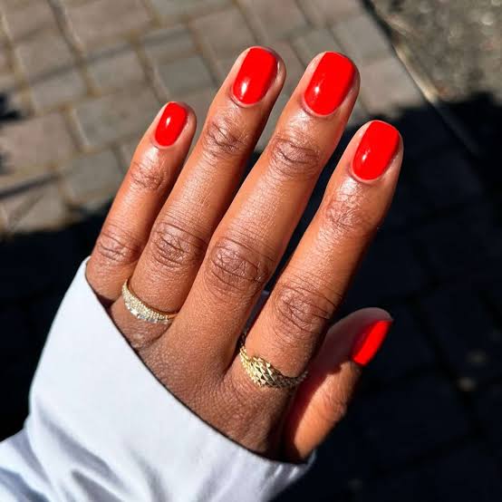 Vibrant Red Short Oval Nails Vibrant Red Short Oval Nails — Classy Short Nails