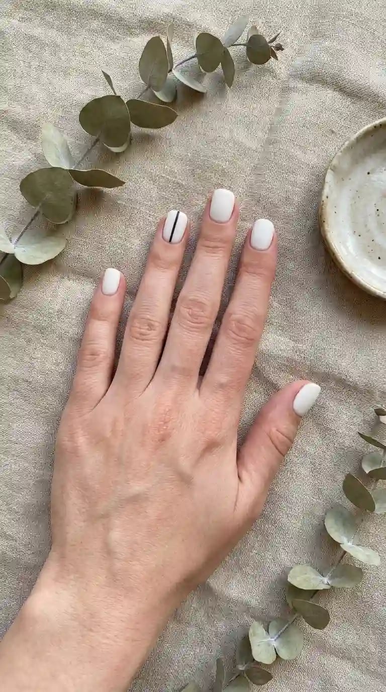White Matte With Black Line Short Oval White Matte With Black Line Short Oval — Classy Short Nails