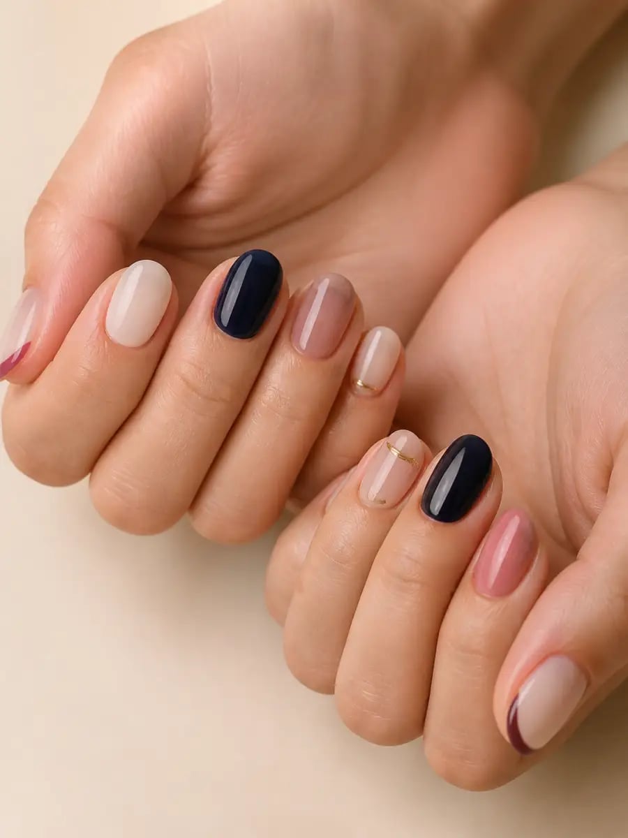 Neutral Palette Glossy Short Oval Nails Neutral Palette Glossy Short Oval Nails — Classy Short Nails