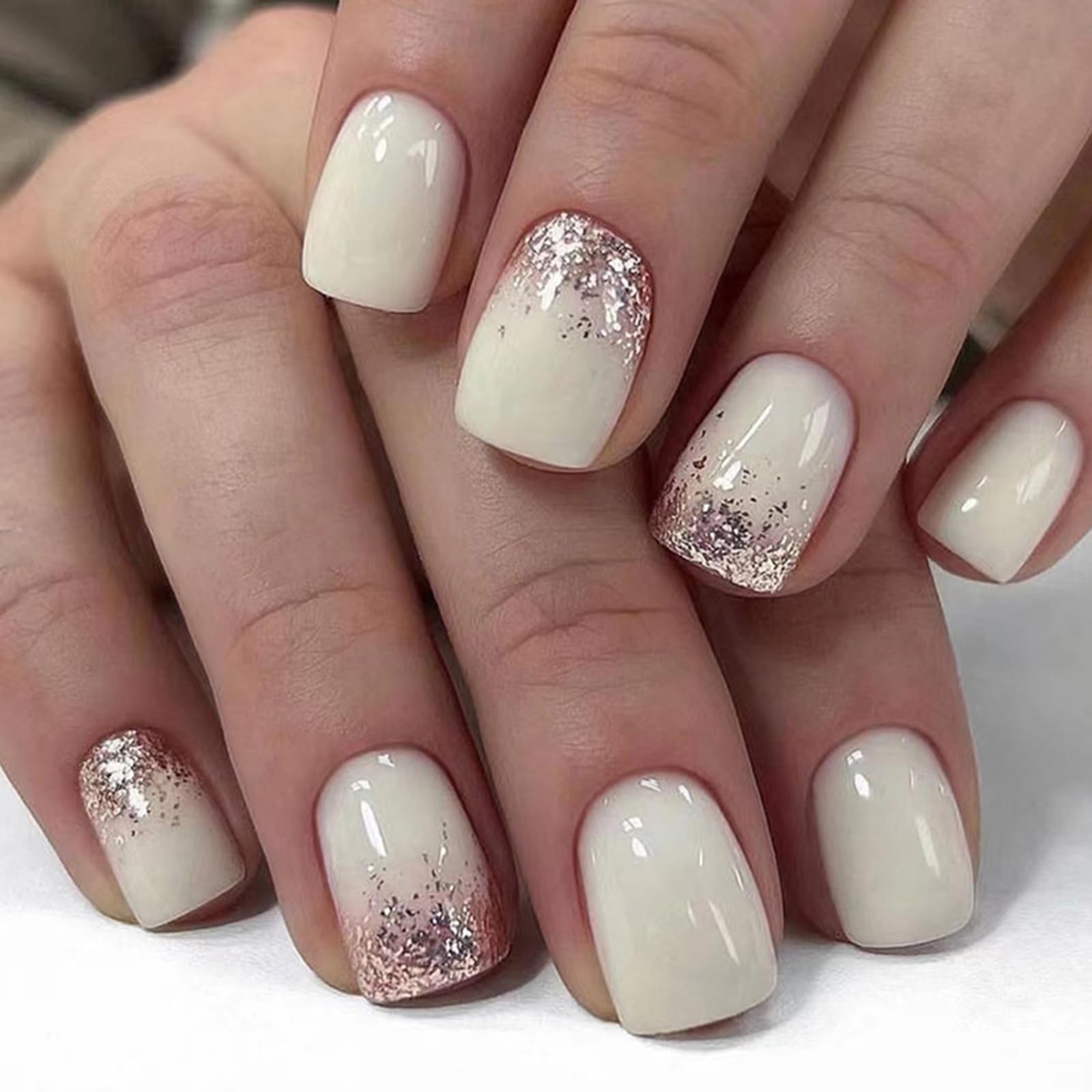 Rose Gold Glitter Gradient Short Square Rose Gold Glitter Gradient Short Square — Classy Short Nails