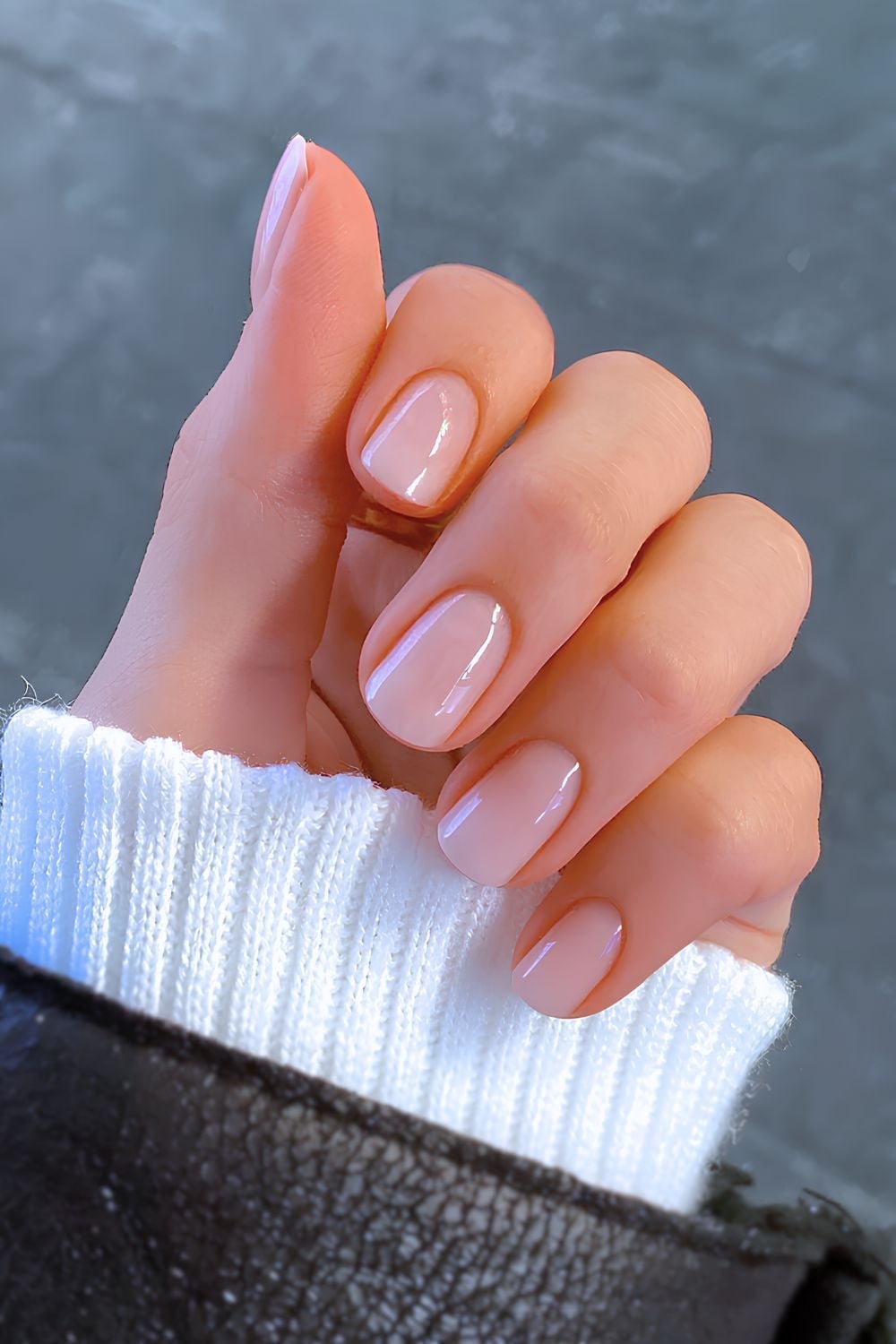 Sheer Milky Pink Glossy Short Soft Square Nails, Close-Up Take Sheer Milky Pink Glossy Short Soft Square Nails, Close-Up Take — Clean Girl Nails
