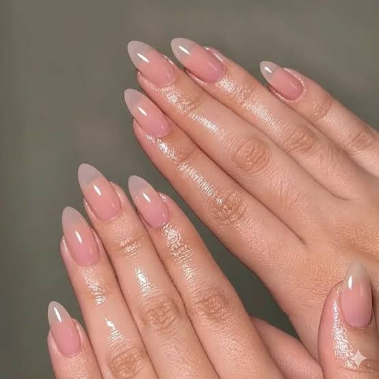 Short Almond Milky Pink Gradient Nails Short Almond Milky Pink Gradient Nails — Clean Girl Nails