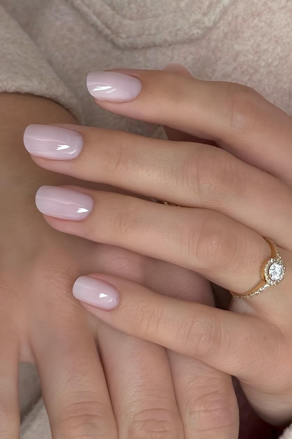 Sheer Nude Almond Nails with Silver Lines Sheer Nude Almond Nails with Silver Lines — Clean Girl Nails