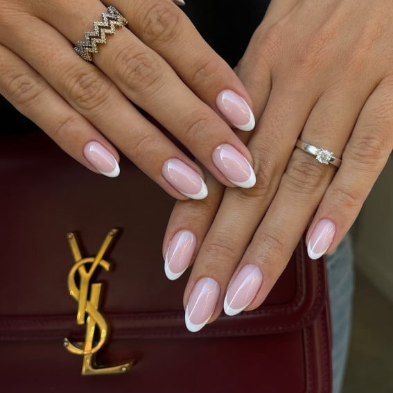 Short Almond French Nails with White Tips, Glossy Short Almond French Nails with White Tips, Glossy — Clean Girl Nails