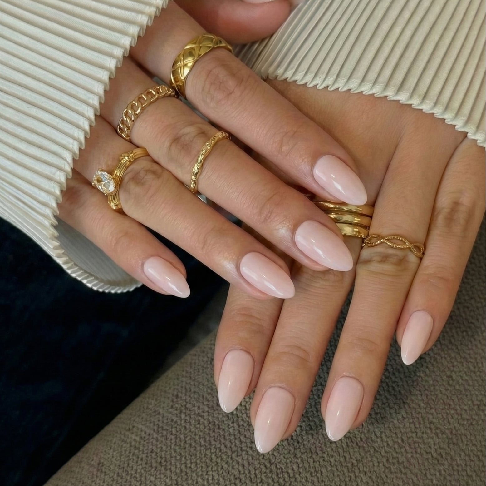 Milky Pink Glossy Medium Almond Nails Milky Pink Glossy Medium Almond Nails — Clean Girl Nails