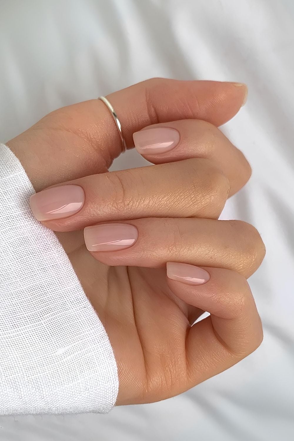 Sheer Pale Pink Glossy Short Square Nails, Solid Color On All Nails Sheer Pale Pink Glossy Short Square Nails, Solid Color On All Nails — Clean Girl Nails
