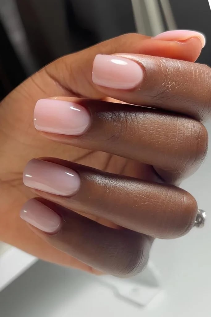 Opaque Soft Pink Glossy Short Square Nails, With Clean Cuticle Lines Opaque Soft Pink Glossy Short Square Nails, With Clean Cuticle Lines — Clean Girl Nails