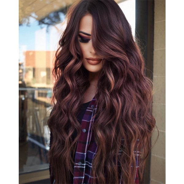 Mid-Back Deep Brown With Auburn Highlights Mid-Back Deep Brown With Auburn Highlights — Cocoa Brunette