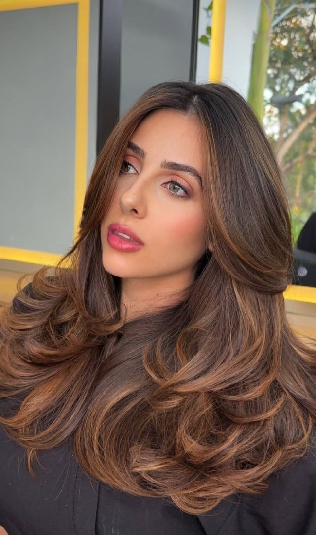 Cocoa Brown With Amber Highlights Cocoa Brown With Amber Highlights — Cocoa Brunette