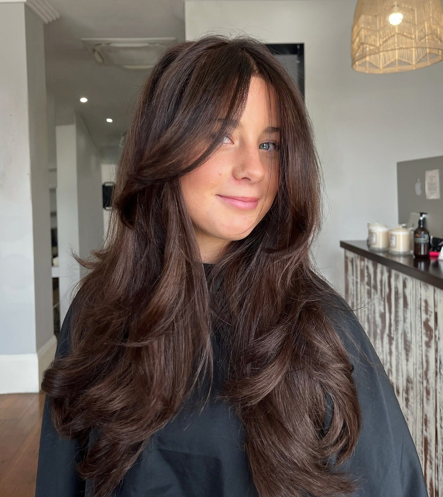 Shoulder Length Chocolate With Caramel Highlights Shoulder Length Chocolate With Caramel Highlights — Cocoa Brunette