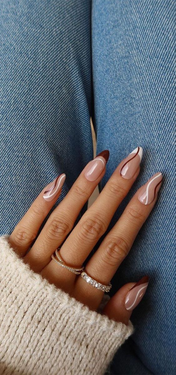 Long Almond Nude Abstract Line Art Nails Long Almond Nude Abstract Line Art Nails — College Nails
