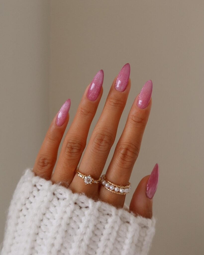 Medium Almond Glitter Pink Sparkle Nails Medium Almond Glitter Pink Sparkle Nails — College Nails