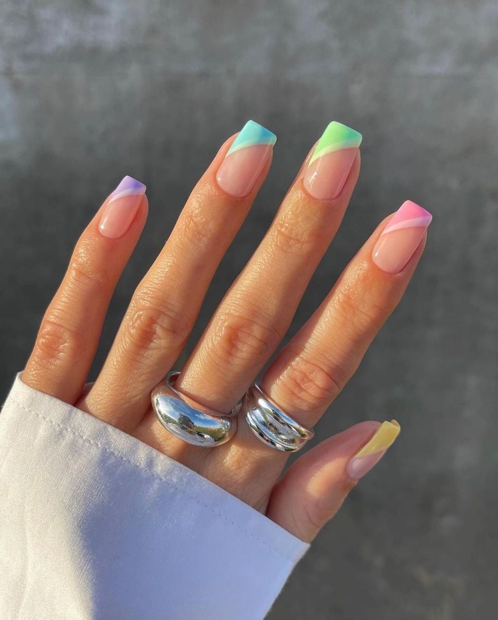 Medium Square Pastel French Tips Medium Square Pastel French Tips — Colorful Nails