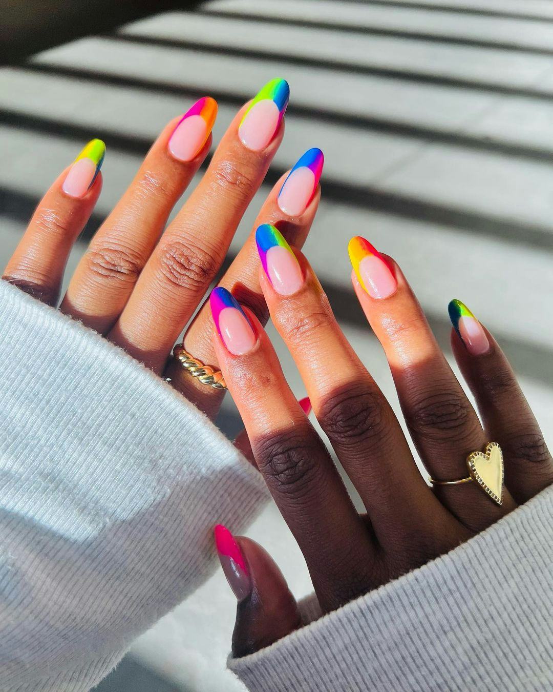 Long Almond Rainbow French Tip Nails Long Almond Rainbow French Tip Nails — Colorful Nails