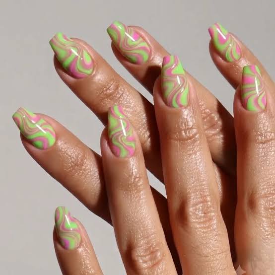 Long Coffin Neon Swirl Nails Long Coffin Neon Swirl Nails — Colorful Nails