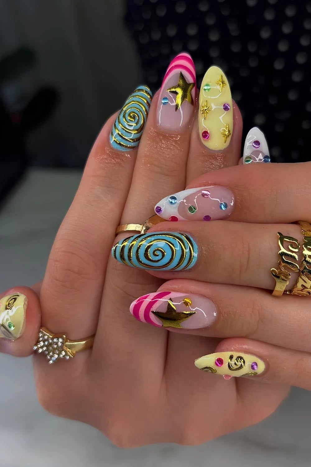 Long Stiletto Eclectic Designs Long Stiletto Eclectic Designs — Colorful Nails