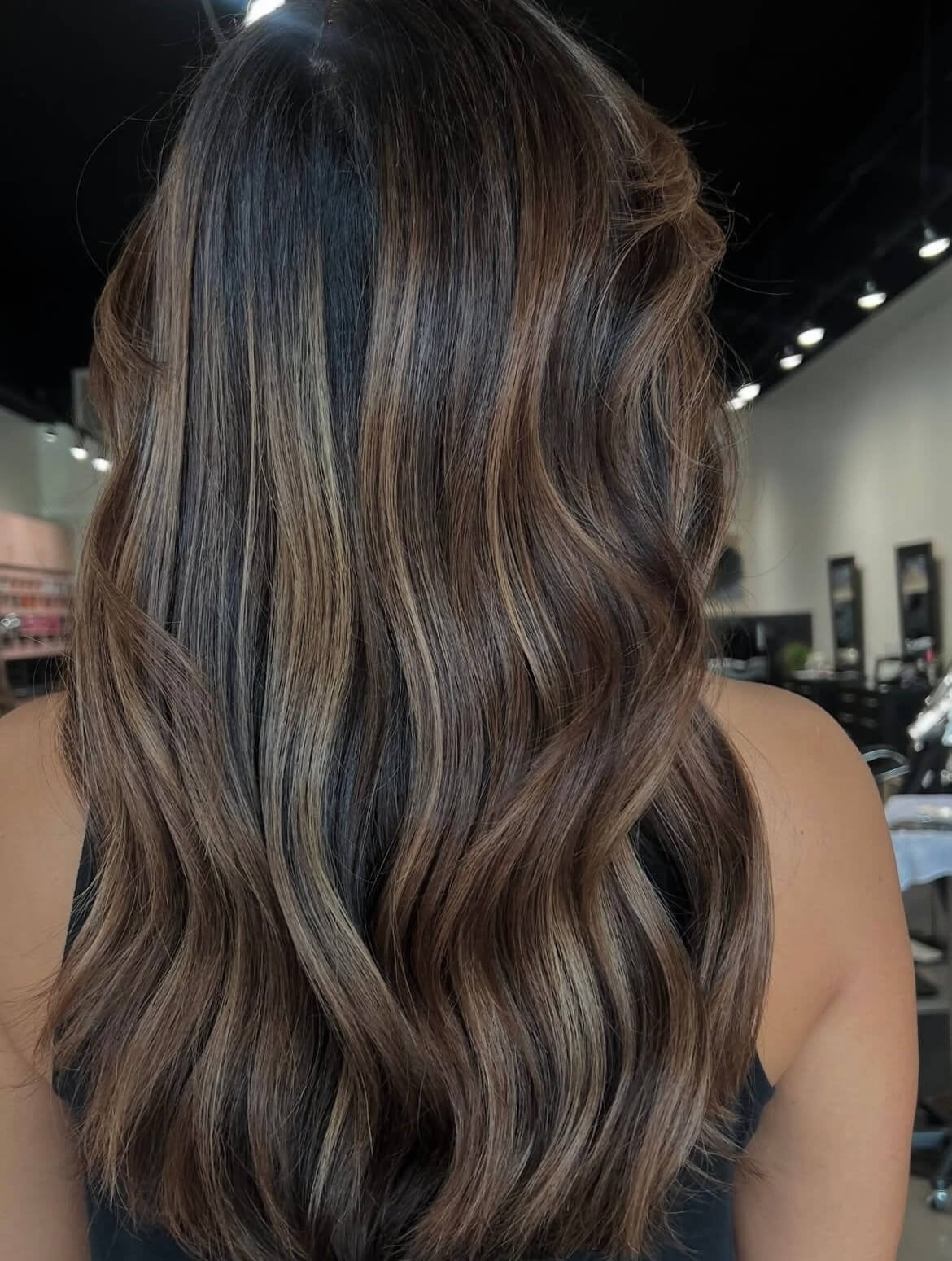 Cool Brown With Ash Blonde Balayage Dimension, Mid-Back — Cool Brown Hair