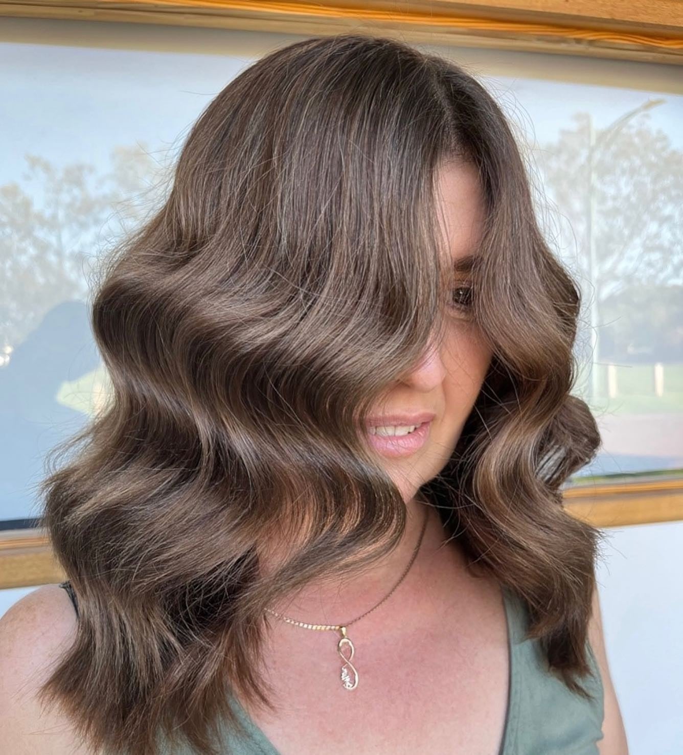 Mid-Back Dark Cool Brown With Ash Blonde Balayage, Long Layers — Cool Brown Hair