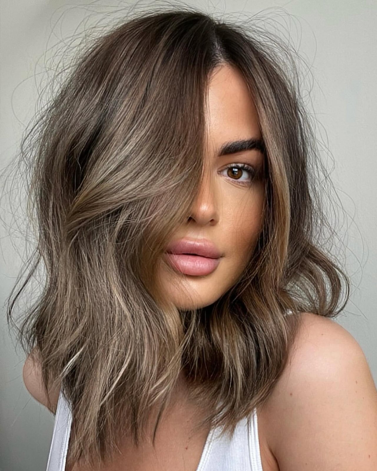 Collarbone Lob With Mousy Brown Cool Tones — Cool Brown Hair