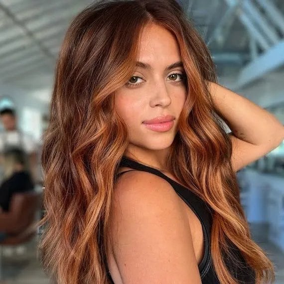 Collarbone Copper Brown With Blonde Highlights Collarbone Copper Brown With Blonde Highlights — Copper Hair