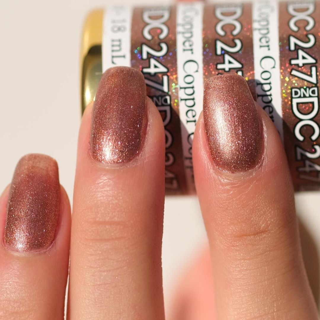Short Almond Opaque Rose Gold Shimmer — Copper Nails