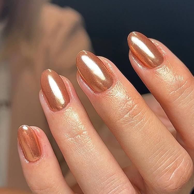 Medium Almond Warm Copper Mirror Chrome — Copper Nails