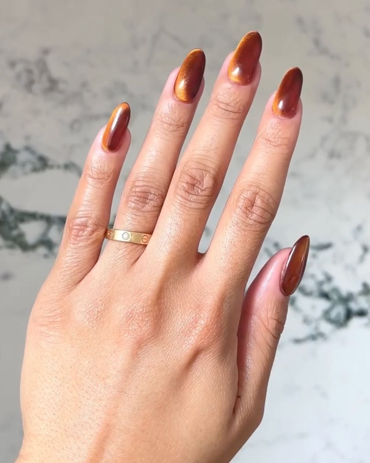 Medium Almond Warm Brown Cat Eye — Copper Nails