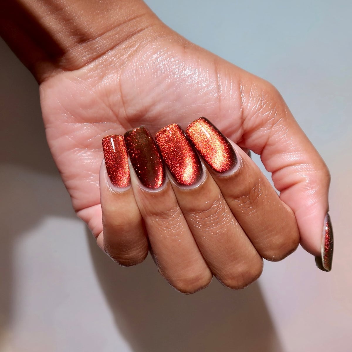 Long Stiletto Copper Gold Shift Cat Eye with Flecks — Copper Nails
