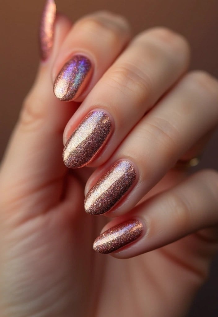Short Almond Rose Gold Copper Glitter — Copper Nails