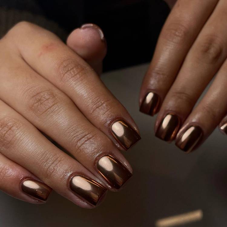 Short Square Rich Metallic Copper Chrome — Copper Nails