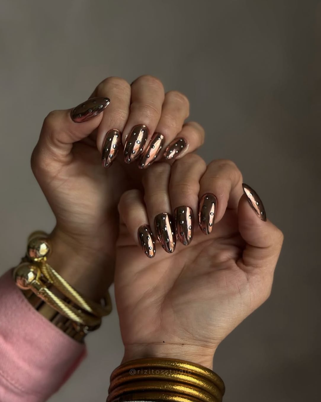 Medium Almond Copper Chrome with Silver Studs — Copper Nails