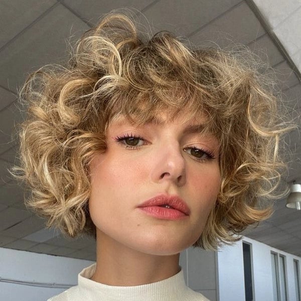 Chin Length Ash Blonde Bob Curtain Bangs Chin Length Ash Blonde Bob Curtain Bangs — Curly Bob
