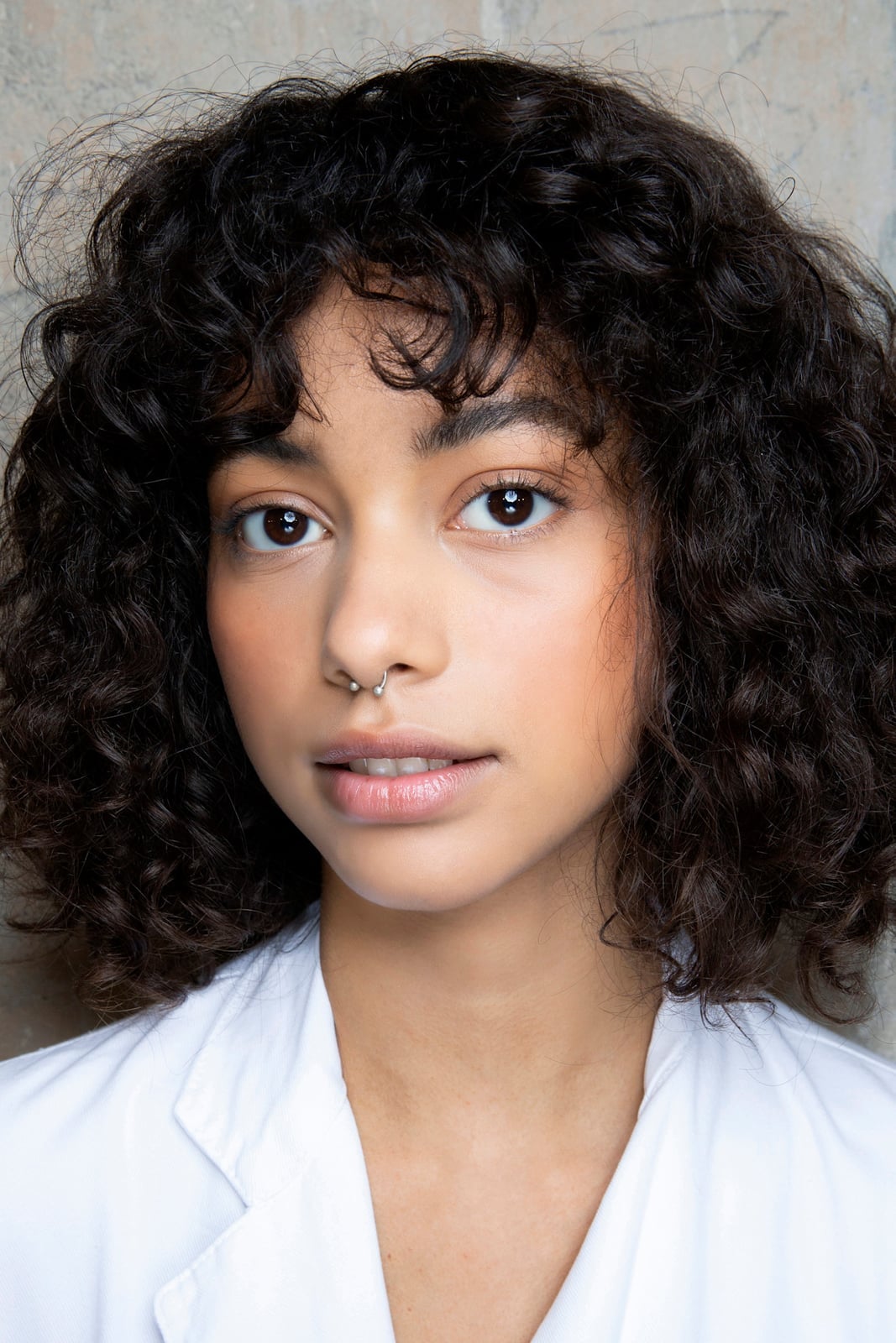 Chin Length Dark Brown Curly Bob Curtain Bangs Chin Length Dark Brown Curly Bob Curtain Bangs